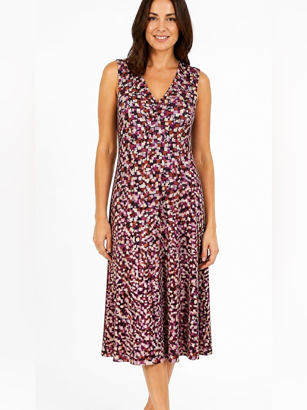 3 for $15😍 Current Sleeveless V-Neck Printed Midi Dress - Purple Multicolour